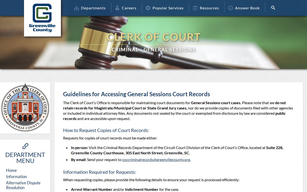 Greenville County criminal court document copy instructions