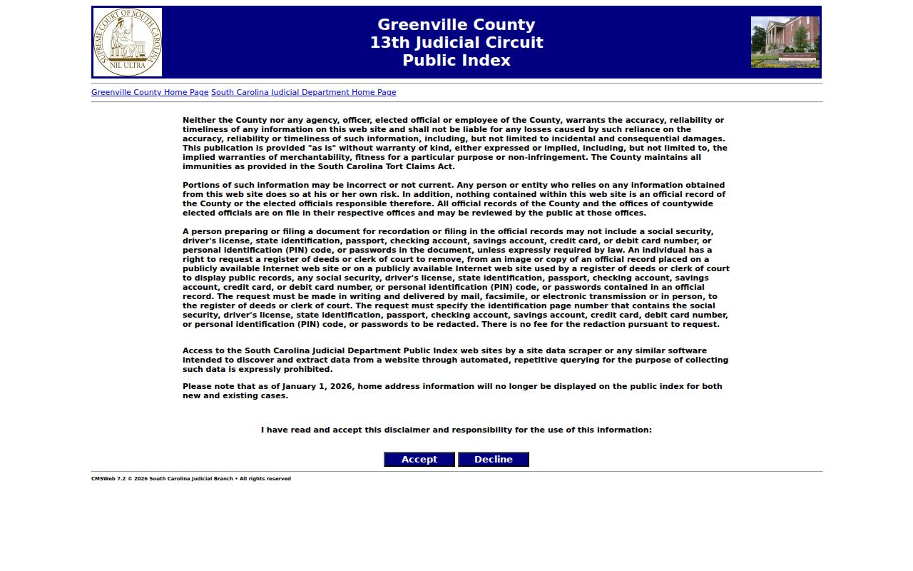 Greenville County criminal court case Public Index search