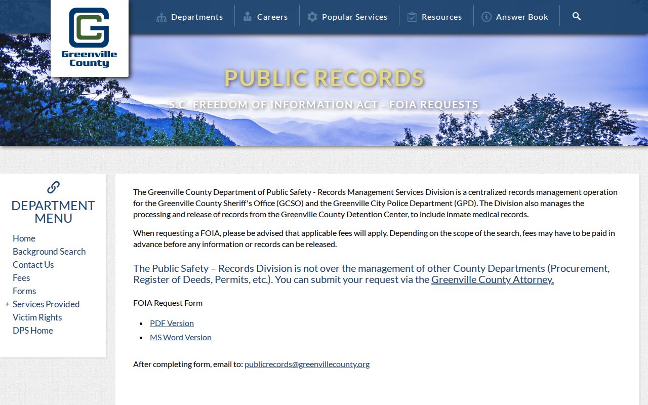 Greenville County criminal records Public Safety FOIA page