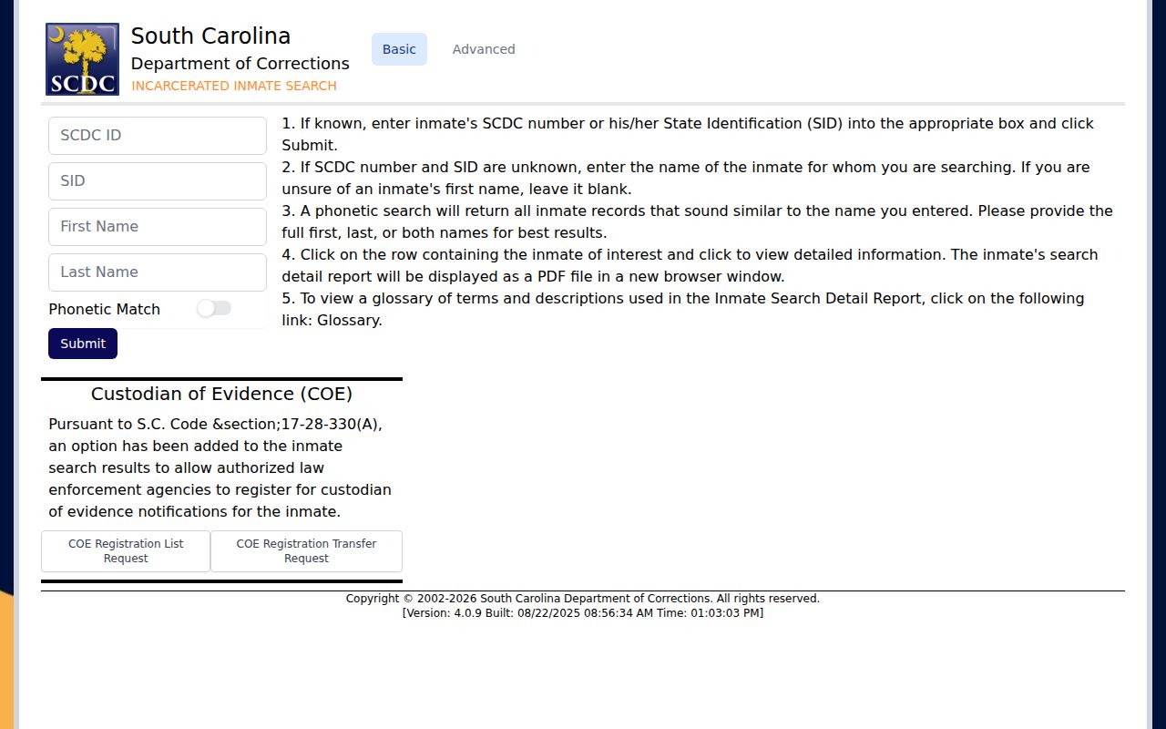 Greenville County criminal custody search in the SCDC locator