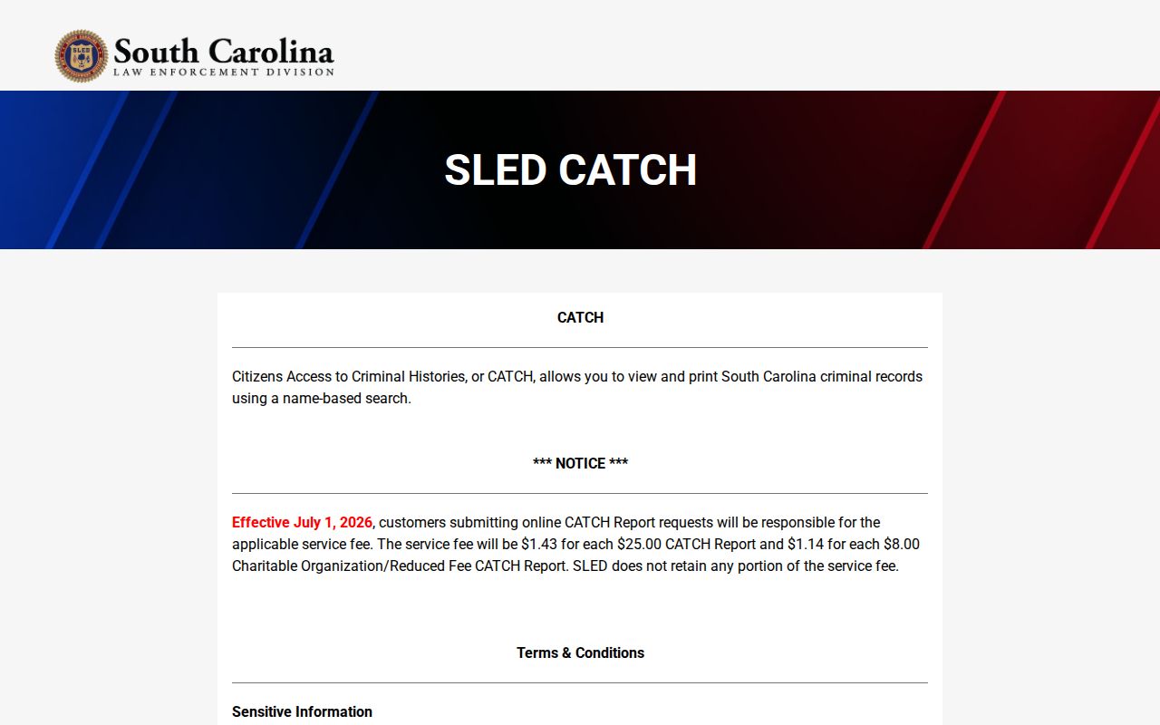 Greenville County criminal history terms on SLED CATCH