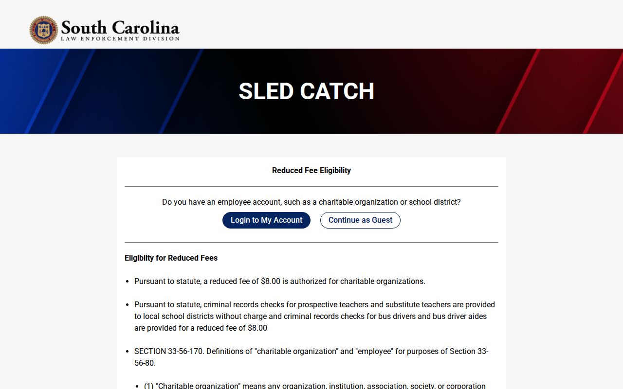 Greenville County criminal history guest and account choices in SLED CATCH