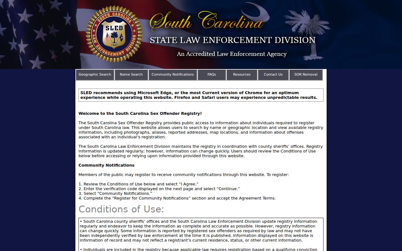 Greenville County sex offender search interface